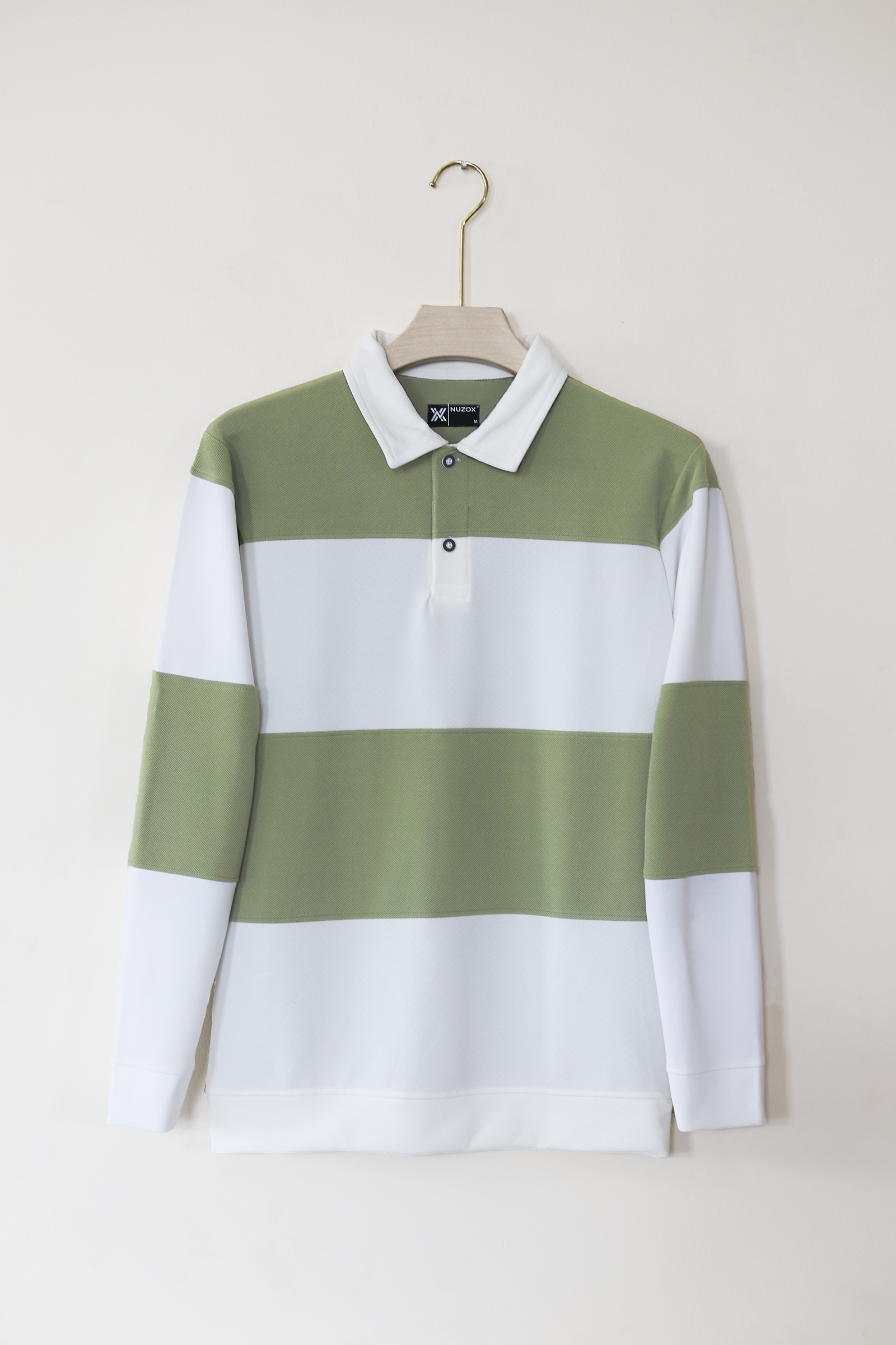 Full Sleeve Collar T-Shirt (white with light green)